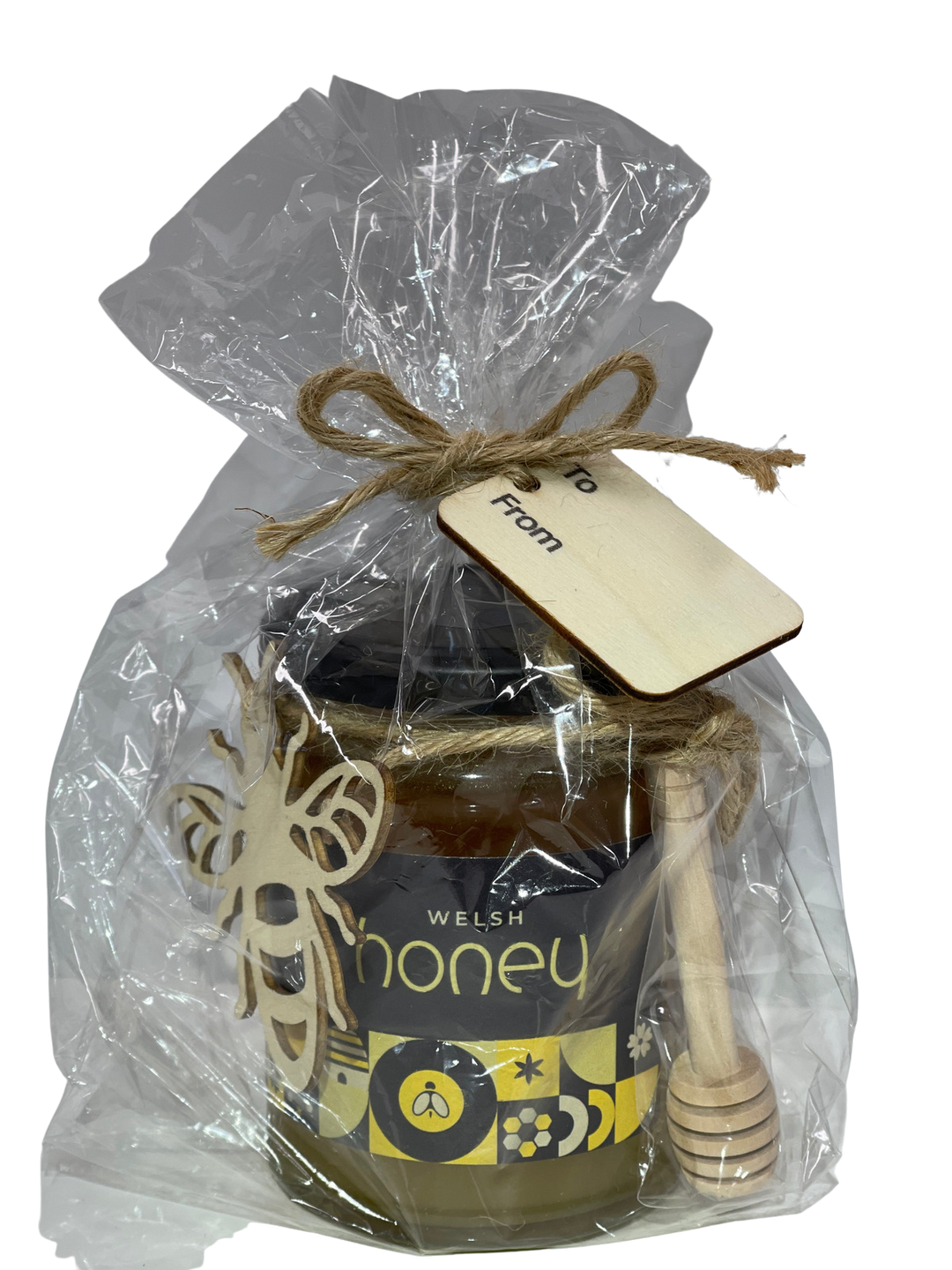 Welsh Honey Gift Set 340g With Wooden Honey Drizzler and Bee Decoration