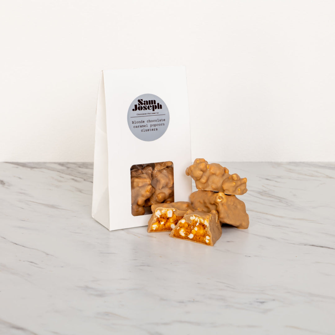 Blonde Chocolate Caramel Popcorn Clusters