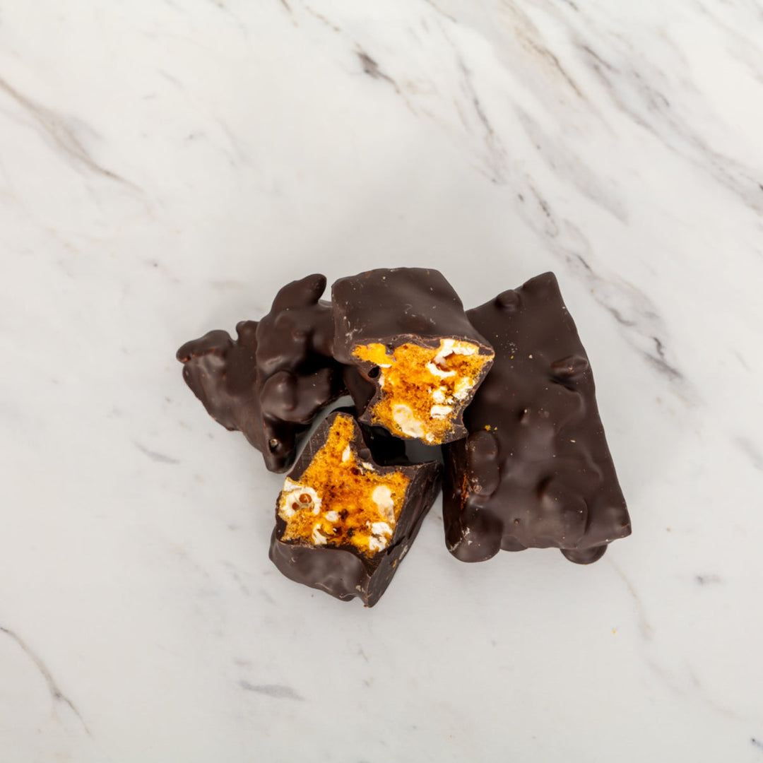 Dark Chocolate Caramel Popcorn Clusters