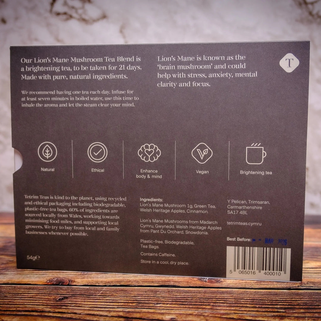 Lion's Mane Mushroom Brightening Tea with Welsh Heritage Apple & Cinnamon - Box of 21