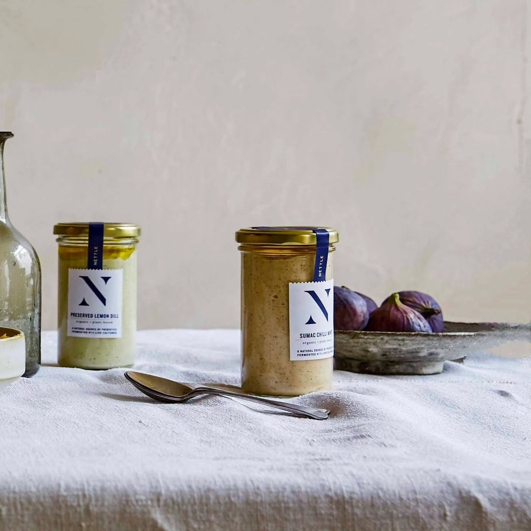 Nettle Dipping Assortment (Mushroom Truffle Pate, Sumac Chilli Mint & Preserved Lemon Dill)