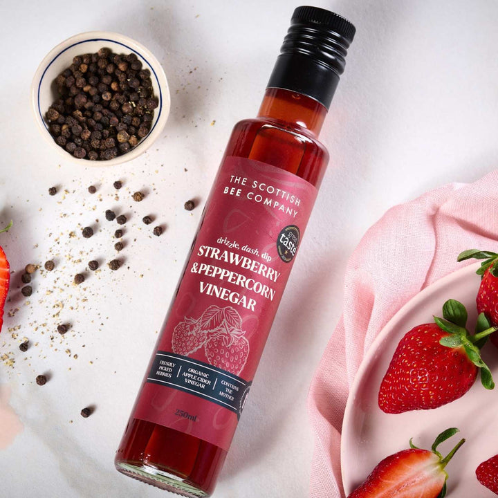 Apple Cider Vinegar Infused With Strawberries and Peppercorns